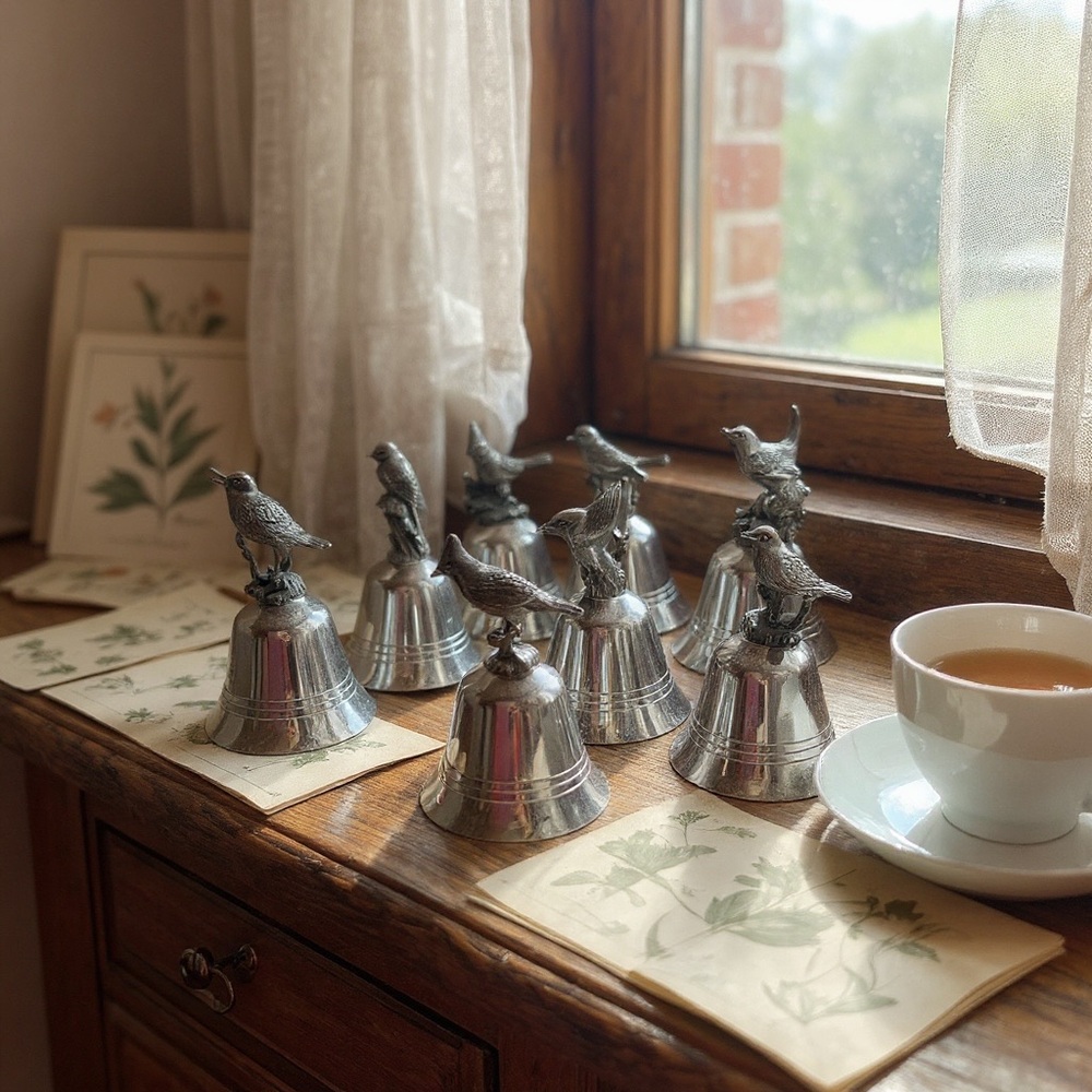 VTG Ten Danbury Mint Songbird Bell Collection.Silverplated and Pewter